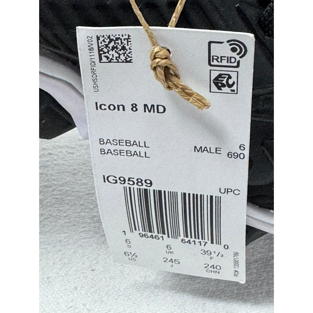 Adidas Icon 8 MD Baseball Cleats Mens 6.5 Black White NWT IG9589 Molded Athletic